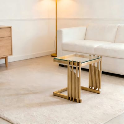 Bijzettafel - 32 cm - Modern Vierkant Bijzettafel - Spiegel RVS Luxueus Bijzettafel - Goud