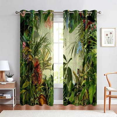 Dierenraamgordijnen in cartoonstijl voor kinderkamers, Tijger, Olifant, Giraf, 2 Panelen, Jongens, Meisjes, Woonruimte, Slaapkamerruimte Decor W50X160H(CM)X2PCS&Grommet Top