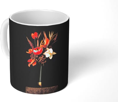 Mok - Koffiemok - Boeket - Oranje - Gouden - vaas - Mokken - 350 ML - Beker - Koffiemokken - Theemok