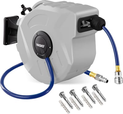 MASKO® Automatische Luchtslanghaspel 20 meter Luchtslang voor compressor 24-54 bar - Persluchtslang met Slanghaspel - Grijs
