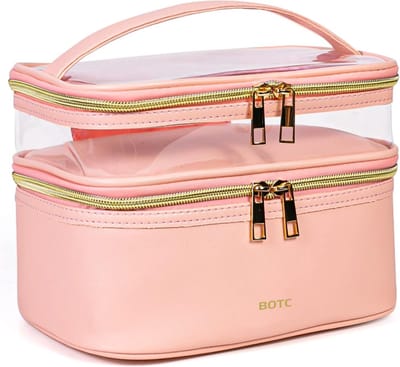 BOTC Toilettas - Make-up tasje - Toilettas - 2 lagen - Met handige vakjes - Cosmetica organizer - Toilettas Maat - Toilettas Etui - Roze