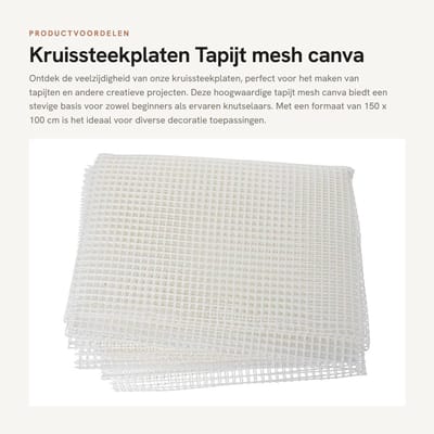 Dailygoods- Kruissteekplaten 150 x 100 cm - Tapijt Haaknet - DIY Stof - Kunststof - Duurzaam - Geschikt voor Onderzetters/Kussens