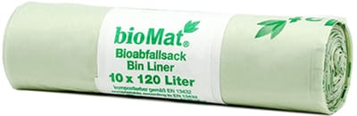 20x 10 bioMat Compost zakken op zetmeelbasis 120 l 130 cm x 88 cm ohne Tragegriff 16 my