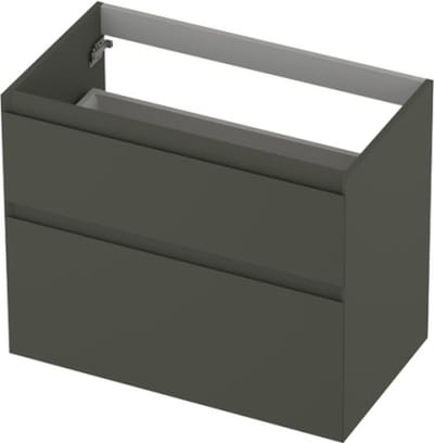 INK® wastafelonderkast 2 laden greeploos gelakt asymmetrisch 80x45x65cm, mat beton groen