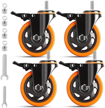 Zwenkwielen met Rem - Industriële Wielen - Verplaatsen van Zware Lasten - Dubbele Vergrendeling Systeem - 4 Inch - Zwart