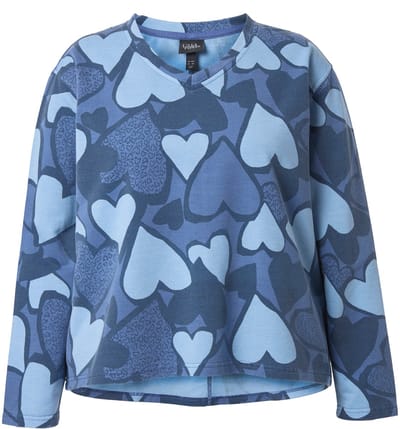 Ulla Popken - Dames - Sweatshirt harten A-lijn V-hals lange mouwen - Atlantisch blauw - Maat 42+