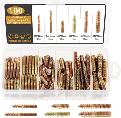 100 Stuks Schroeven met Dubbele Schroefdraad voor Houten Meubels - M6, M8, M10, 30/40/50 mm