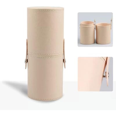 PU Leer Make-up Kwasten Emmer Draagbare Reis Cosmetische Tas Multifunctioneel Stofdicht Waterdicht Make-up Kwasten Cilinder abrikoos