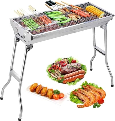 Roestvrijstalen BBQ houtskoolgrill rookgrill opvouwbaar draagbaar voor koken in de open lucht camping wandelen picknick backpacks groot zilver