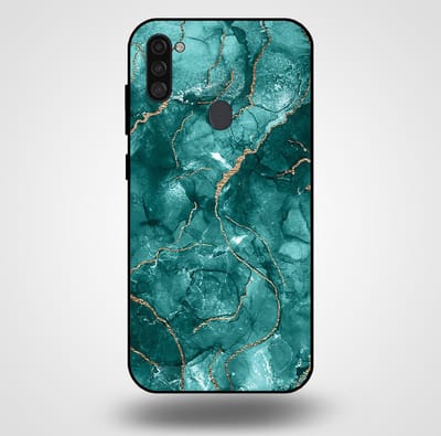 Smartphonica Telefoonhoesje voor Samsung Galaxy A11 met marmer opdruk - TPU backcover case marble design - Goud Groen geschikt voor Samsung Galaxy A11