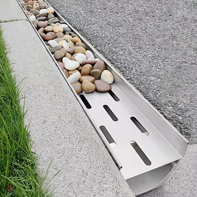 Afvoerset Roestvrij Staal - Waterafvoer Systeem - Oprit Tuin Terras - Verborgen Kiezel Ontwerp - Geperforeerd Rooster
