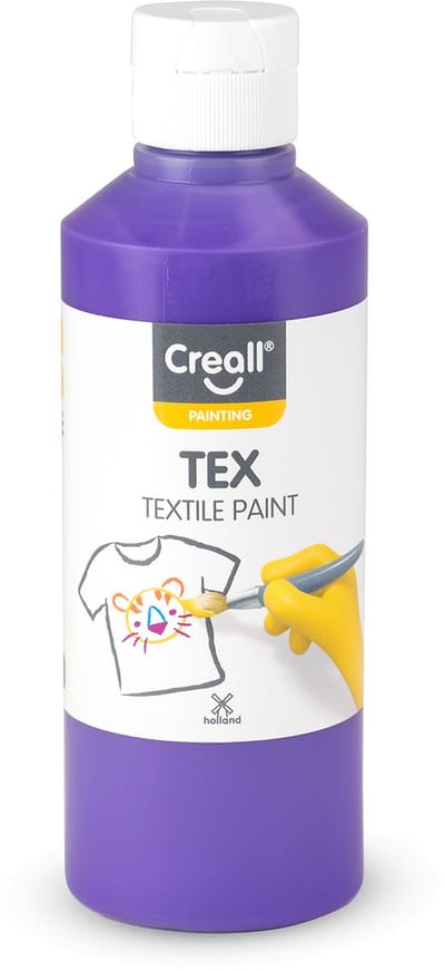 Creall Tex - Textiel- & Stoffenverf - Paars / Violet - 250ml - Machine wasbaar na fixatie - Voor T-shirts, jeans, schoenen, stoffen tassen, meubels en auto-interieurs/hemelbekleding - Gemaakt in NL - Glutenvrij