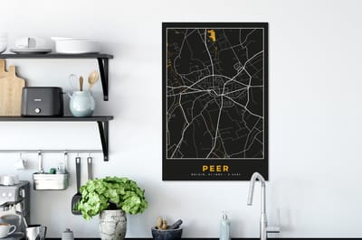 Canvas Schilderij Stadskaart - Plattegrond - Peer - Goud - Kaart - 40x60 cm - Wanddecoratie