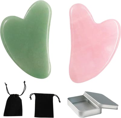 Gua Sha Massage Tool voor Gezicht en Lichaam met Hartvorm en 2 Fluwelen Tassen, Jade en Natuurlijke Gezondheidsvoordelen