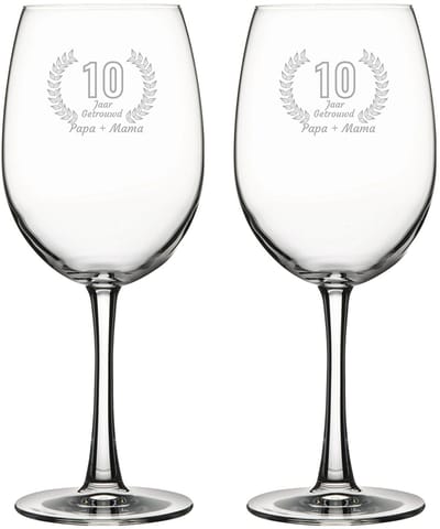 Gegraveerde set rode wijnglazen 58cl Papa + Mama 10 jaar getrouwd