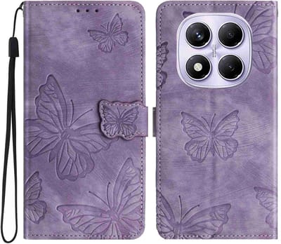 Coverup Hoesje - Geschikt voor Xiaomi Redmi Note 15 Pro 5G Hoesje - Coverup Vlinders Book Case - Paars