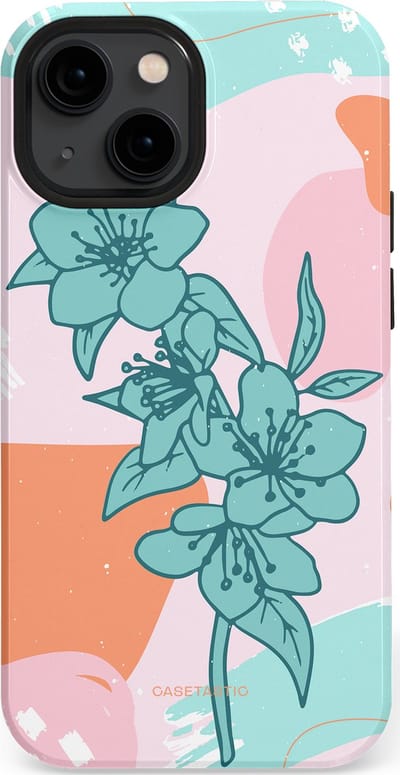 Casetastic hoesje geschikt voor Apple iPhone 13 mini - MagSafe - Dubbellaagse bescherming - Roze Oranje Turqoise Bloemen Modern - Fashion Case - Wit Mintgroen Perzik Lichtroze