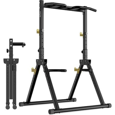 DH FitLife Opvouwbare Power Tower Dip Station | Vrijstaande optrekstang tot 150 kg met dipbars en haltersteunen | Krachtstation Krachttoren | Fitnessstation