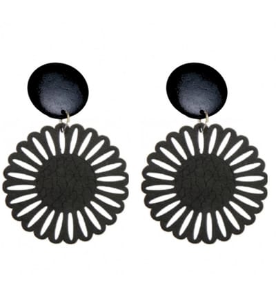 Clip oorbellen -Stella -zwart hout- geen gaatje- Charme Bijoux