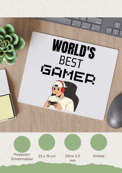 Akyol - world's best gamer Muismat - Gamen - gamers - cadeau - gamers - beste - kado - 23 bij 19 cm