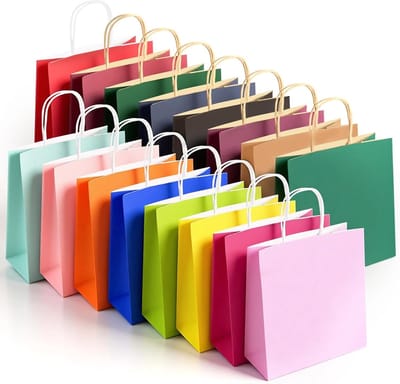 32-delige Kleurige Kraft Papieren Cadeauzakken met Handvatten, Ideaal voor Feesten, Kerst en Bruiloften - 15x8x21cm