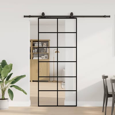 vidaXL - Schuifdeur - met - beslagset - 90x205 - cm - ESG - glas - zwart