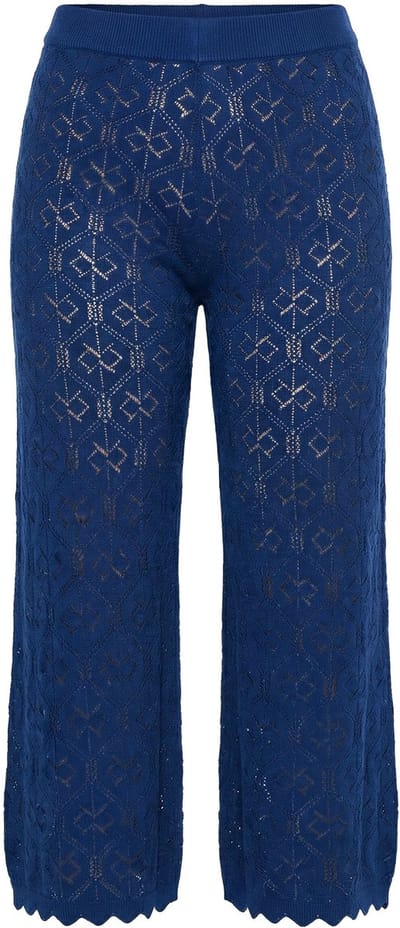 MIAMODA - Dames - Culotte wijde rechte pijp ajourbreisel elastische tailleband - Donkerblauw - Maat 56