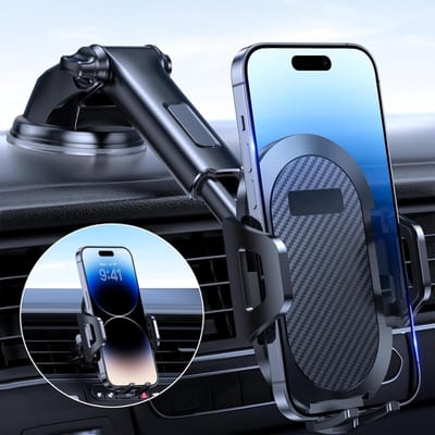 Famanu – Mobiele telefoonhouder voor in de auto, 3-in-1, met zuignap en ventilatie, universele telefoonhouder voor in de auto, compatibel met alle smartphones