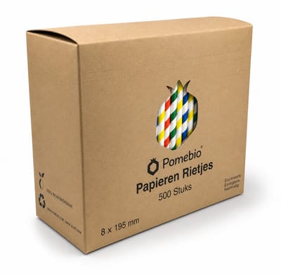 Pomebio papieren rietjes - gestreept - 8x195 mm - doos à 500 stuks