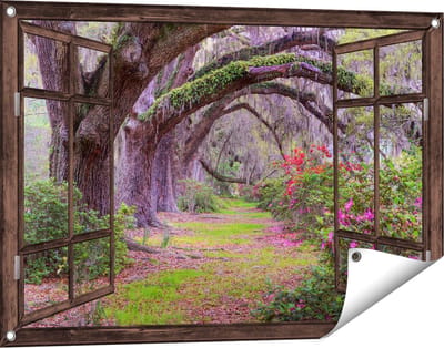 Gards Tuinposter Doorkijk Sprookjesbos - 90x60 cm - Tuindoek - Tuindecoratie - Wanddecoratie buiten - Tuinschilderij
