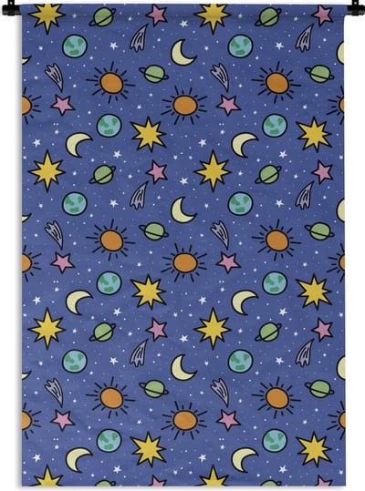 Wandkleed - Wanddoek - Planeten - Sterren - Design - 120x180 cm - Wandtapijt