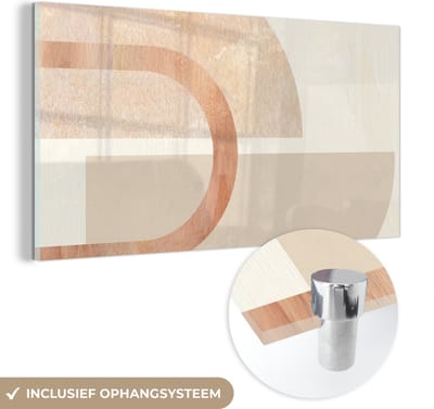 MuchoWow® Glasschilderij 40x20 cm - Schilderij acrylglas - Marmer - Roze - Beige - Foto op glas - Schilderijen
