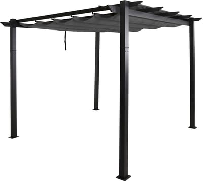 Aluminium pergola MCW-N93, tuinpaviljoen, stevig frame van 8 cm, schuifdak, UV50+, 3x3 m ~ antraciet