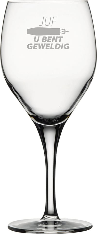 Gegraveerde Rode wijnglas 42,5cl Juf u bent geweldig