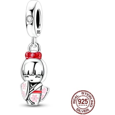 Pendentifs Kokeshi Kimono Japonais en Cuivre Charms Fille S'adapte aux Bracelets à Charms Authentiques Bijoux DIY Cadeaux pour Femmes