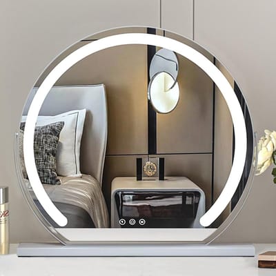 Verlichte Make-up Spiegel - Tafelspiegel LED - Nauwkeurige Make-up - Driekleurig Licht - 38 cm Hoog - Wit