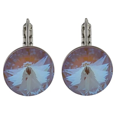 Behave Oorbellen dames – oorhanger dames zilverkleur - met 14 mm doorsnede blauw bruine steen van swarvoski elements