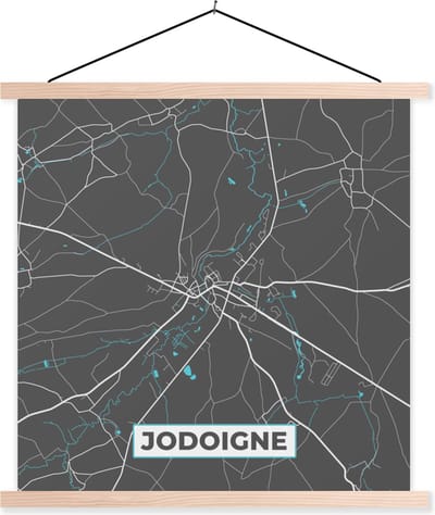 Posterhanger incl. Poster 40x40 cm - Schoolplaat - Stadskaart – Grijs - Kaart – Jodoigne – België – Plattegrond - Textielposter - Blanke latten - Stadskaart