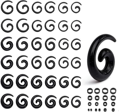Complete Stretching Kit voor Oren met Siliconen Tunnels en Acryl Stretcher - 36 Stuks Zwart voor Ooruitbreiding en Ooraccessoires