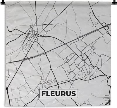 Wandkleed - Wanddoek - Stadskaart – Zwart Wit - Kaart – Fleurus – België – Plattegrond - 180x180 cm - Wandtapijt