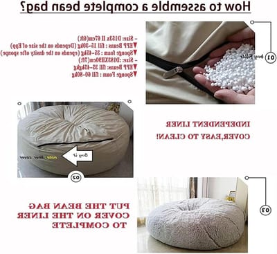 Zitzak binnenvoering - Zitzak hoes - Zitzak Organiseren - Met ritssluiting - D180H90 cm - Wit