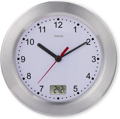 Hama badkamerklok- Mauritius- Wandklok - Thermometer- Aluminium