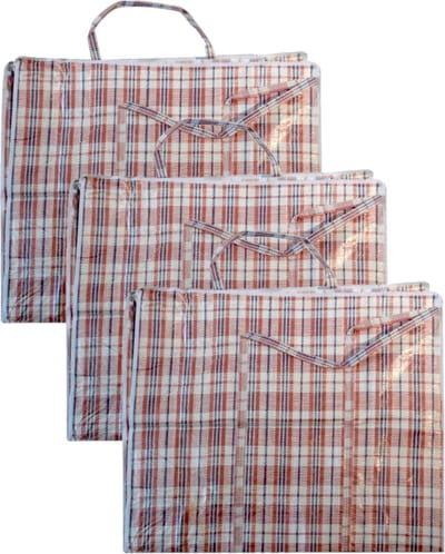 Mega grote XXL boodschappentas / dekentas - Set van 3x stuks - rood geruit - 65 x 30 cm - kunststof - 82 liter
