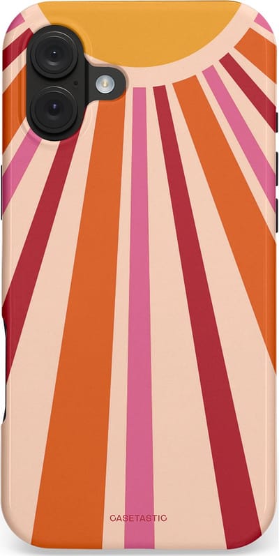 Casetastic hoesje geschikt voor Apple iPhone 16 Plus - MagSafe - Dubbellaagse bescherming - Retro Zonnestraal - Fashion Case - Wit Perzik Bordeaux Zand