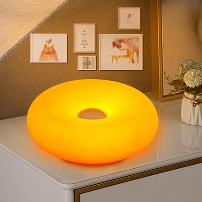 Ryoudavell - Donut Tafellamp - Dimbaar Retro Nachtlampje - Oranje Sfeerlamp met Kunststof Kap - Wandlamp - Dimbaar Tafellamp - Retro LED Lamp Zonder Boren