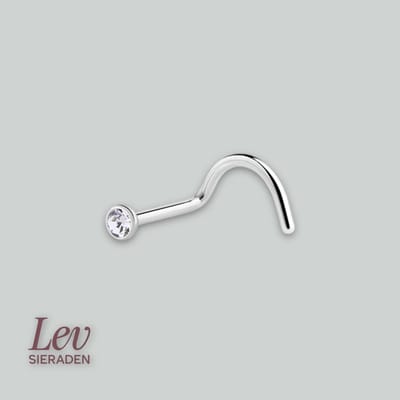Lev Sieraden - krul neusknopje met zirkonia - Gerhodineren 925 zilver