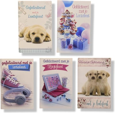 5 Cards & Crafts Luxe Wenskaarten Lentefeest | 12x17cm | Gevouwen kaarten met enveloppen