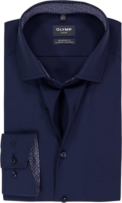 OLYMP 24/7 Luxor modern fit overhemd - twill - marine blauw - Strijkvriendelijk - Boordmaat: 42