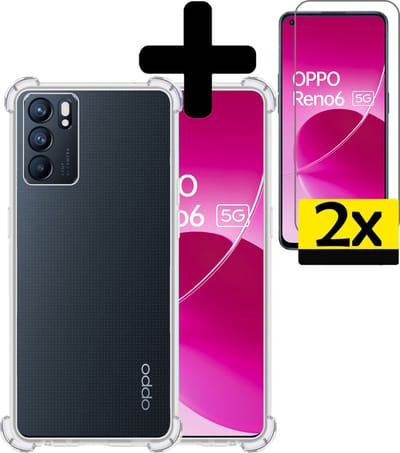 Hoesje - Met Screenprotector - 2 Stuks - Geschikt voor OPPO Reno 6 - Sterk & Shockproof - Siliconen Case - Back Cover - Telefoon Hoes - Shock Proof - Telefoonhoesjes - Transparant