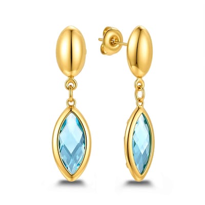 CO88 Collection - 8CE-70633 - Dames Oorbellen Blauw Glassteen - Stainless Steel - Cadeau